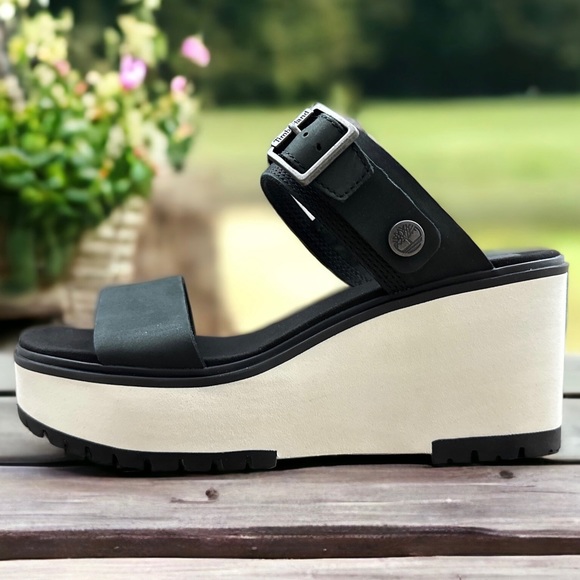 NIB Timberland Koralyn 2 Band Wedge Black Nubuck Slingback Sandal 9M 40 - Picture 6 of 14